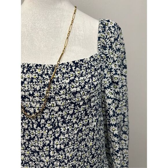 J. Crew Daisy Print Square Neck Balloon Sleeve Smocked Dress - Picture 2 of 4
